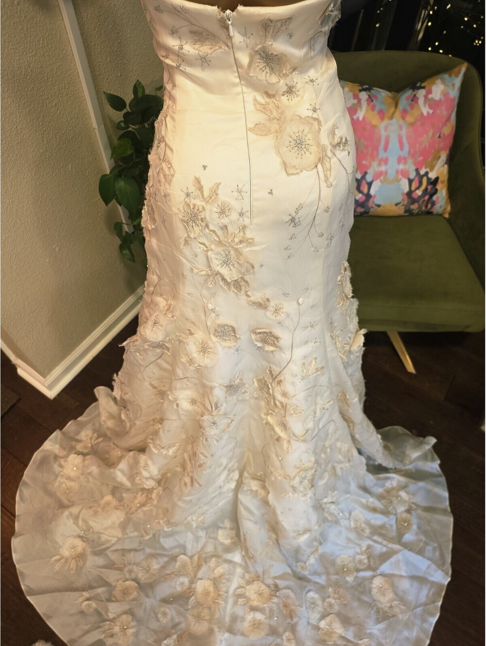 Watters Brides Wedding Dress 6 Silk Organza Strapless Floral A Line Gown 02001B - Picture 8 of 15